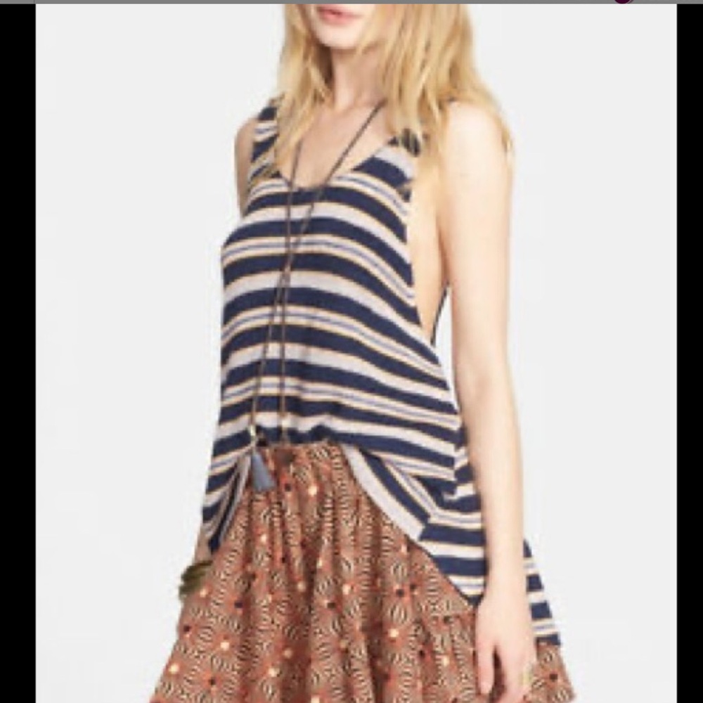Free People - Blue and White Striped‎ Oversized Knit Tank